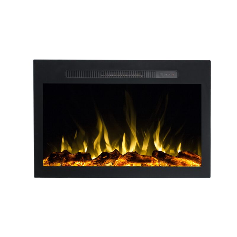 Chimenea eléctrica moderna con llamas simuladas.