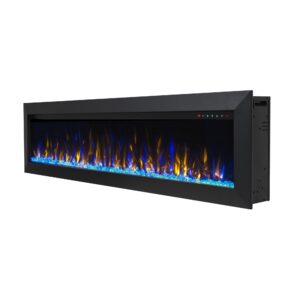Chimenea eléctrica moderna con llamas multicolor.